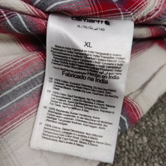 Carhartt Men's Button Down Shirt in Red Cream Size XL Plaid 100% Cotton Gorpcore - Picture 8 of 8